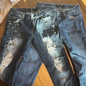 Premiere Denim by rue21 Dark Blue Skinny Jeans with Pearl Embellishment